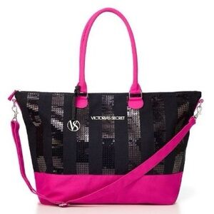 NWT Sequin Black & Pink Victoria's Secret Tote Bag